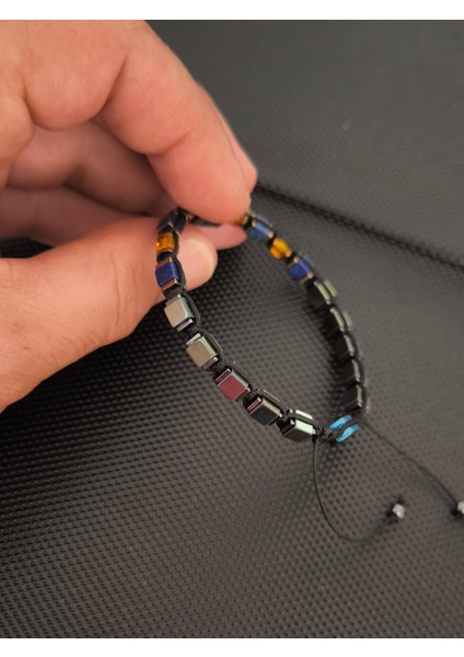 Baltık Damla Kehribar-Küp Lapis Lazuli -Renkli Küp Hematit Doğaltaş Bileklik Takı Aksesuar Erkek Bileklik