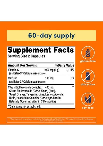 Ester-C With Citrus Bioflavonoids Hesperidin Calcium Rutin Tangerine Complex 24 Hour Immune ! C Vitamini Kalsiyum fiyatları