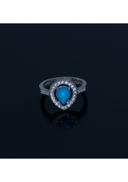 925 Ayar Saf Gümüş Turkuaz Taşlı Halo Yüzük Parmağa Göre Ayarlanır 3.44 gr