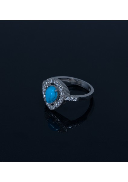 925 Ayar Saf Gümüş Turkuaz Taşlı Halo Yüzük Parmağa Göre Ayarlanır 3.44 gr fiyatları