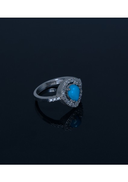925 Ayar Saf Gümüş Turkuaz Taşlı Halo Yüzük Parmağa Göre Ayarlanır 3.44 gr modelleri