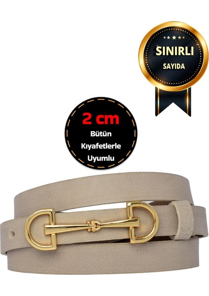 %100 Hakiki Yumuşak Nubuk Deri, 2 cm Açık Gri Kadın Kemeri; Elbise, Pantolon Kemeri D&dgold