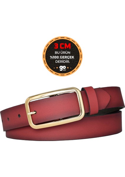 %100 Hakiki Deri, Gold Renk Tokalı Yavruağzı 3 cm Kadın Kemeri, Pantolon Kemeri, 3CMKDN50