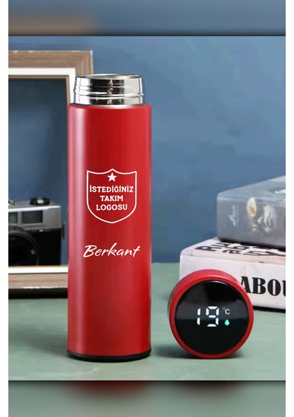 Kişiye Özel 500ML Dijital Göstergeli 304 Çelik Takım Baskılı Akıllı Termos - Isı Korumalı Şişe