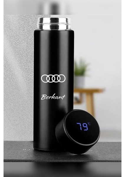 Kişiye Özel 500ML Dijital Göstergeli 304 Çelik Araç Baskılı Akıllı Termos - Isı Korumalı Şişe