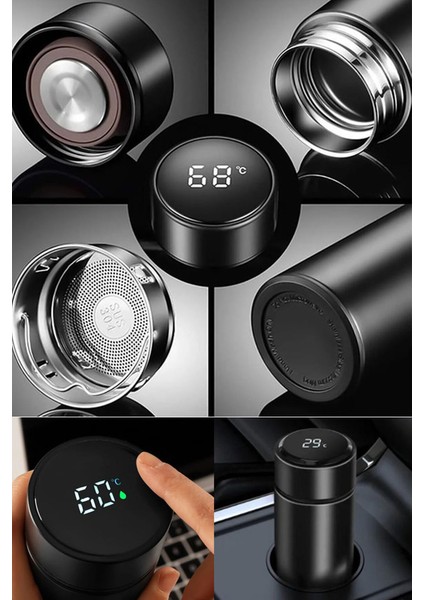 Kişiye Özel 500ML Dijital Göstergeli 304 Çelik Fil Baskılı Akıllı Termos - Isı Korumalı Şişe modelleri