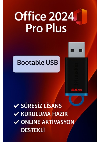 Office 2024 Professional Plus – USB Bellek + Lisans Yazılım -Key Anahtarı Dahil - 2025