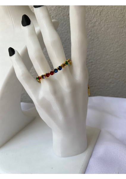 Çelik Renkli Taşlı Su Yolu Gold Bileklik