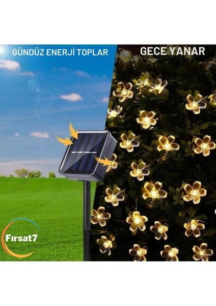 7metre 30 LED Çiçek Solar Lamba Güneş Enerjili Sarı Işık Iç ve Dış Mekan Bahçe Aydınlatma Solar LED