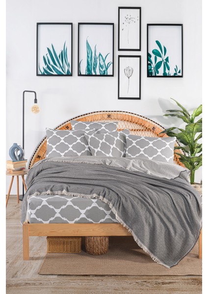 | %100 Pamuklu Oslo Çift Kişilik Siyah Pike Takımı(Lastikli Çarşaf,pike,yastık Kılıfı)