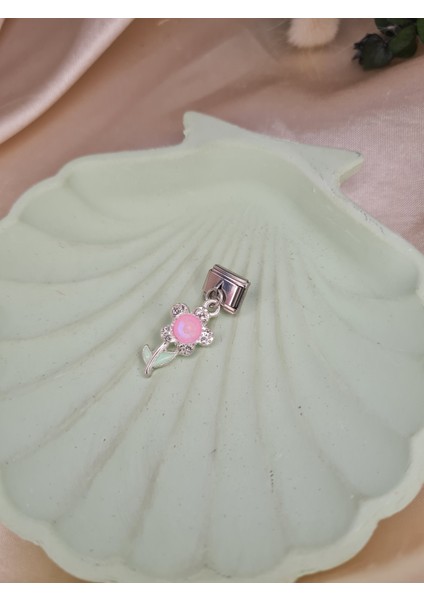 Pembe Taşlı Çiçek Figürlü Charm – Kadın Bileklik Uyumlu Sallantılı Charm Aparat modelleri