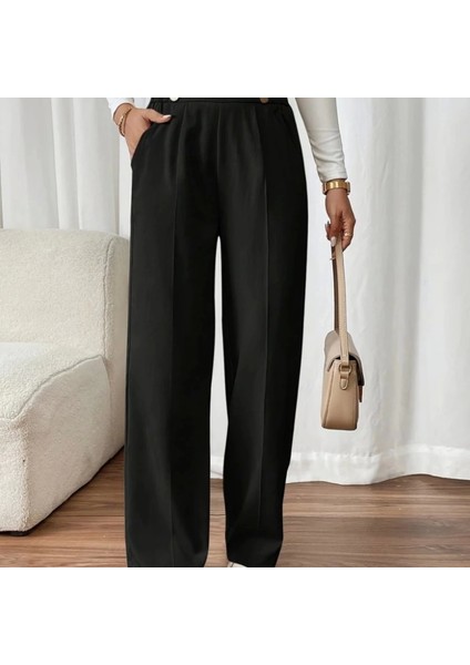 Kadın Beli Lastikli Düğmeli Ithal Krep Pantolon