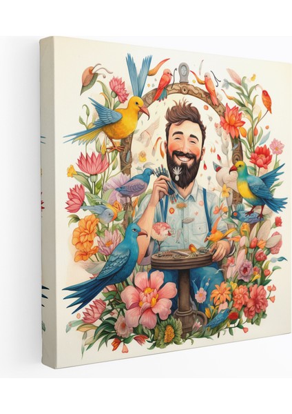 Neşeli Berber Suluboya Tablo Baskısı - Berber Kanvas Tablo Duvar Sanatı Neşe