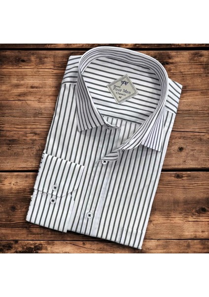 Erkek Klasik Geniş Rahat Kesim Cepli Çizgili Uzun Kollu Pamuk Gömlek fiyatları