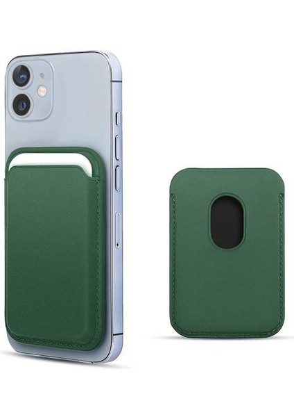 Apple iPhone 12 6.1'' Deri Cüzdan MagSafe Yeşil