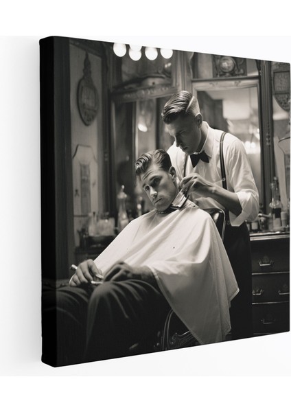 Barber Klasik Siyah ve Beyaz Kanvas Tablo - Kuaför Duvar Dekorasyonu Duvar Sanatı Zamansız Zarafet