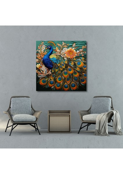 Asya Ipek Nakışlı Tavus Kuşu Duvar Sanatı Kanvas Tablo - Asya Duvar Dekorasyonu Tavus Kuşu Tasarımı fiyatları