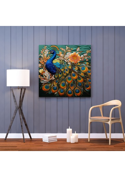 Asya Ipek Nakışlı Tavus Kuşu Duvar Sanatı Kanvas Tablo - Asya Duvar Dekorasyonu Tavus Kuşu Tasarımı modelleri