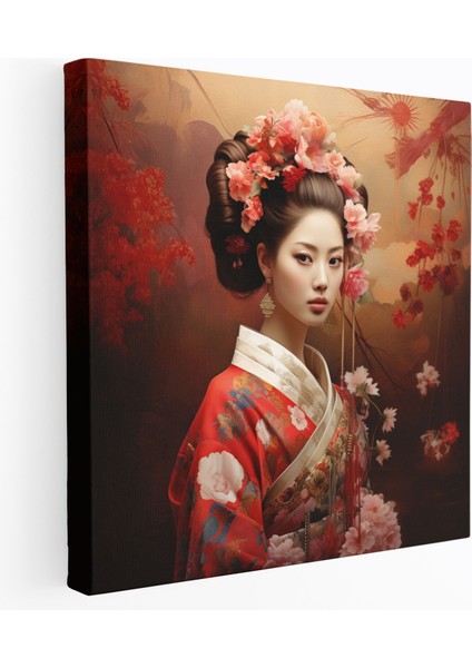 Asya Kanvas Tablo - Kimono Giyen Geyşa Duvar Sanatı - Asya Zarif Geyşa Kanvas Duvar Sanatı