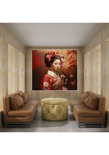 Asya Kanvas Tablo - Kimono Giyen Geyşa Duvar Sanatı - Asya Zarif Geyşa Kanvas Duvar Sanatı modelleri