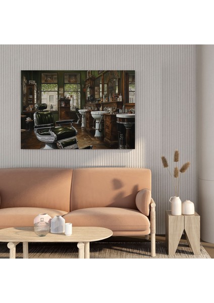 Klasik Berber Dükkanı Yağlı Boya Kanvas Tablo - Berber Gerçekçi Duvar Dekorasyonu fiyatları