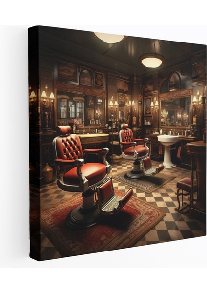 Berber Dükkanı Iç Mekan Kanvas Tablo - Berber Duvar Dekorasyonu Kanvas Duvar Sanatı