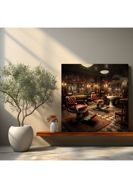 Berber Dükkanı Iç Mekan Kanvas Tablo - Berber Duvar Dekorasyonu Kanvas Duvar Sanatı modelleri