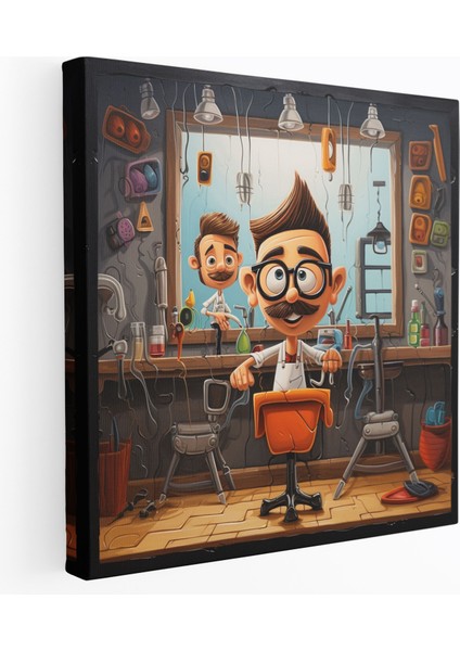 Eğlenceli Berber Karikatürü Kanvas Tablo - Berber Duvar Sanatı Ev Dekorasyonu