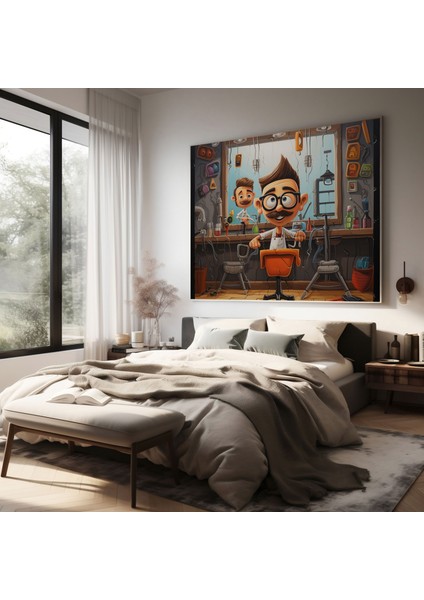 Eğlenceli Berber Karikatürü Kanvas Tablo - Berber Duvar Sanatı Ev Dekorasyonu modelleri