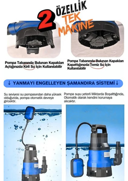 Profesyonel Yeni Nesil 1 Hp - 400W Çok Işlevli Bahçe Havuz Gölet Kirli Temiz Su Dalgıç Pompası 5 Metre Emiş 8000 Debi fiyatları