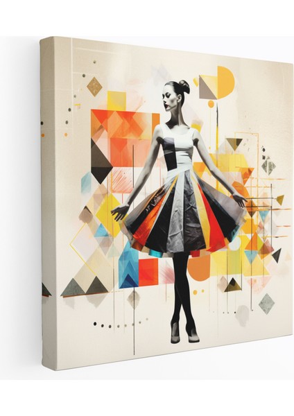 Balerin Geometrik Şekiller Kanvas Tablosu - Balerin Duvar Sanatı Ev Dekorasyonu Geometrik Şekiller