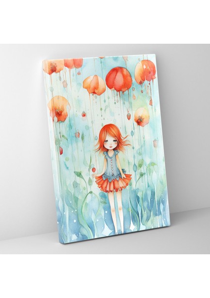 Sevinç Dolu Yağmur Çiçekleri Suluboya Kanvas Tablo - Kanayan Çiçekler Duvar Dekorasyonu Ev Dekorasyonu Mutluluk