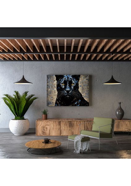 Kara Panter Kanvas Tablo - Dijital Mozaik Duvar Dekorasyonu fiyatları