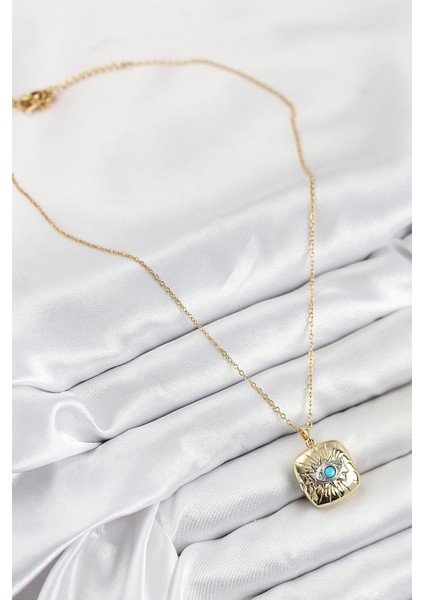 316L Çelik Zirkon Taşlı Açılabilr Kapaklı Göz Model Gold Renk Kadın Kolye modelleri