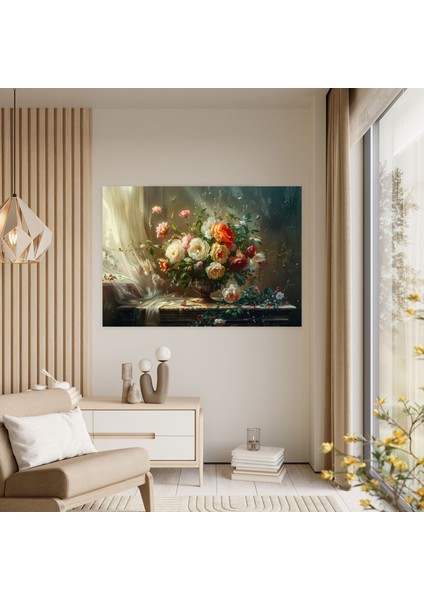 Çiçek Desenli Büyük Duvar Sanatı - Barok Duvar Dekorasyonu Kanvas Tablo Sanatı fiyatları