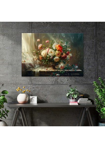 Çiçek Desenli Büyük Duvar Sanatı - Barok Duvar Dekorasyonu Kanvas Tablo Sanatı modelleri
