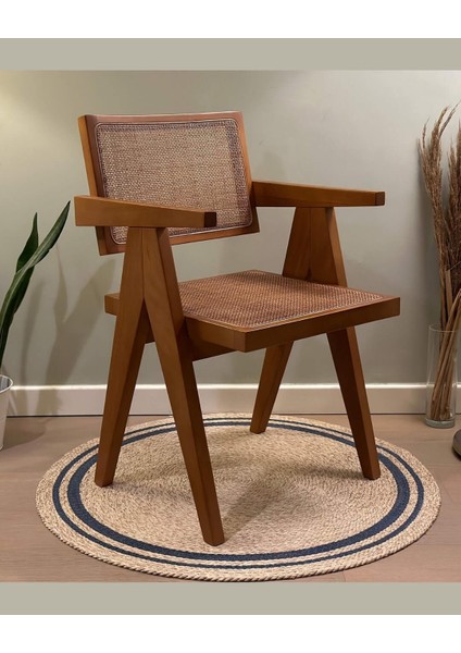 Sofia Hazeranlı Ahşap Sandalye, Ince Doğal Hazeran Örgü, Masif Gürgen Iskelet