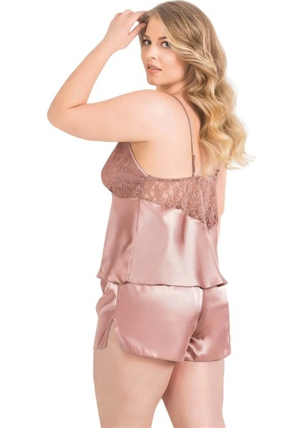 Arias Closet Büyük Beden Vizon Saten Babydoll Şort Takımı fiyatları