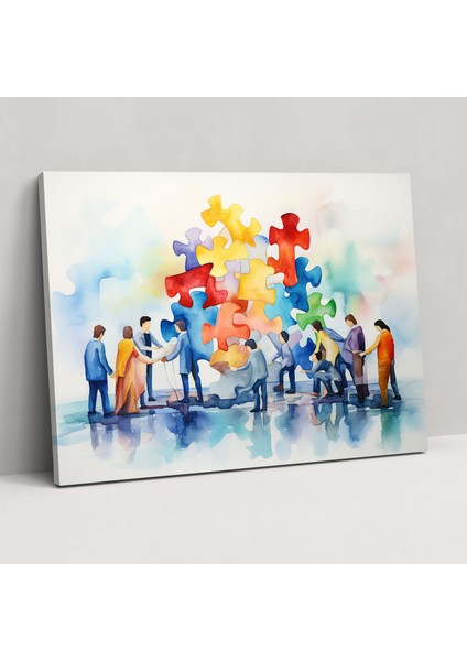 Blockchain Bulmaca Kanvas Tablo - Blockchain Bulmaca Parçaları Suluboya Resim Işbirliği
