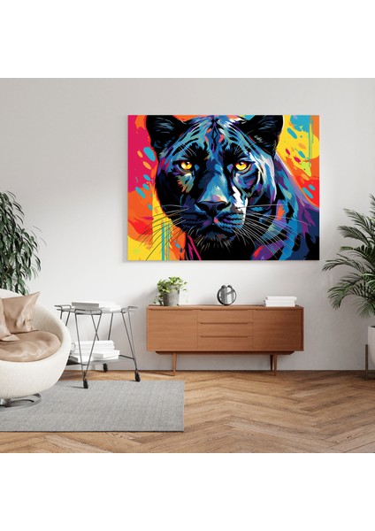 Pop Art Siyah Panther Kanvas Tablo - Renkli Arka Plan Canlı Panther Duvar Sanatı fiyatları