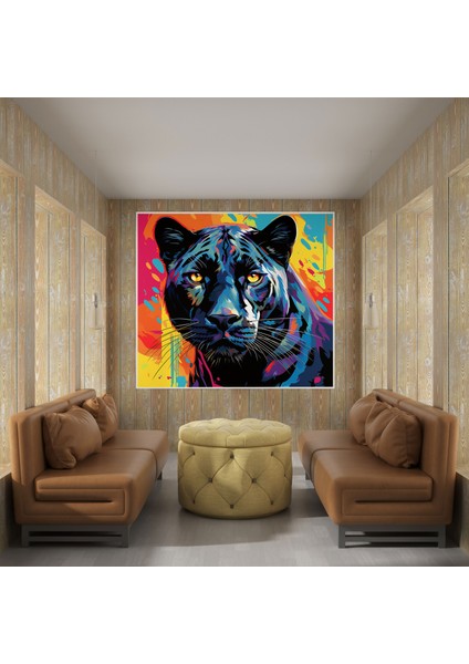 Pop Art Siyah Panther Kanvas Tablo - Renkli Arka Plan Canlı Panther Duvar Sanatı modelleri