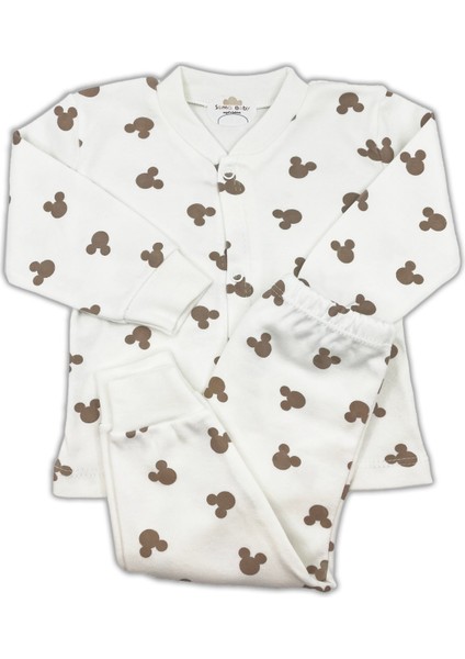 Edolika Sema Baby Mickey Mouse Bebek Pijama Takımı – Ekru 0-3 Ay