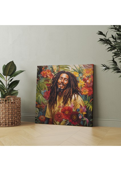 Bob Marley Tropikal Kanvas Tablo - Bob Marley Canlı Ruh Tropikal Çiçekler Portre fiyatları