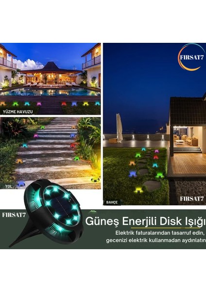 Yeni 4 Adet Solar Güneş Enerjili 8+4 Rgb Ledli Kazıklı Peyzaj Bahçe Aydınlatması Rgb Saplamalı LED fiyatları