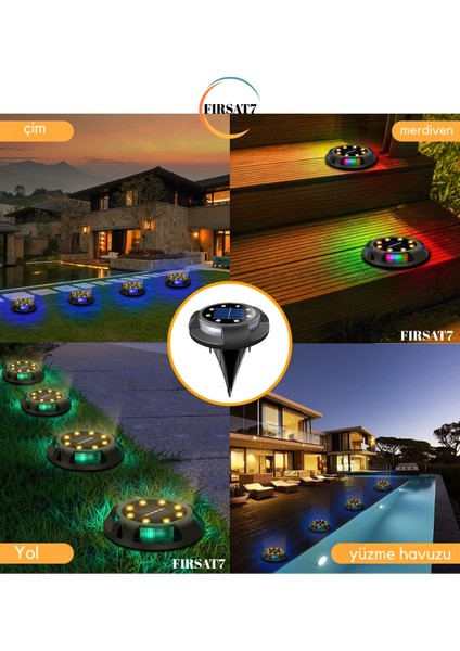 Yeni 4 Adet Solar Güneş Enerjili 8+4 Rgb Ledli Kazıklı Peyzaj Bahçe Aydınlatması Rgb Saplamalı LED modelleri