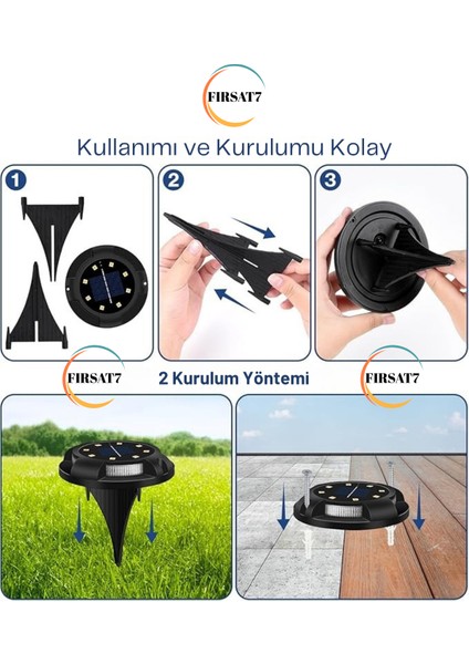 Yeni 4 Adet Solar Güneş Enerjili 8+4 Rgb Ledli Kazıklı Peyzaj Bahçe Aydınlatması Rgb Saplamalı LED