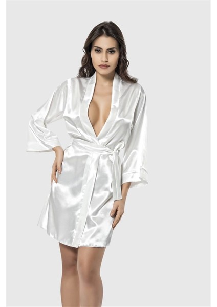 Arias Closet Ekru Kısa Saten Sabahlık