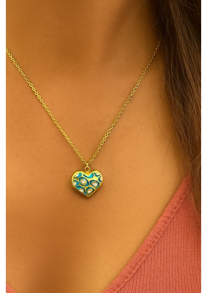 Renkli Desenli Kalp Kolye