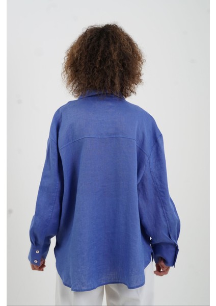 Mavi Düğme Detay Naturel Keten Gömlek indirimleri