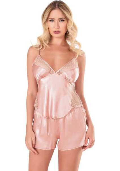 Arias Closet Koyu Pudra Saten Babydoll Şort Takımı